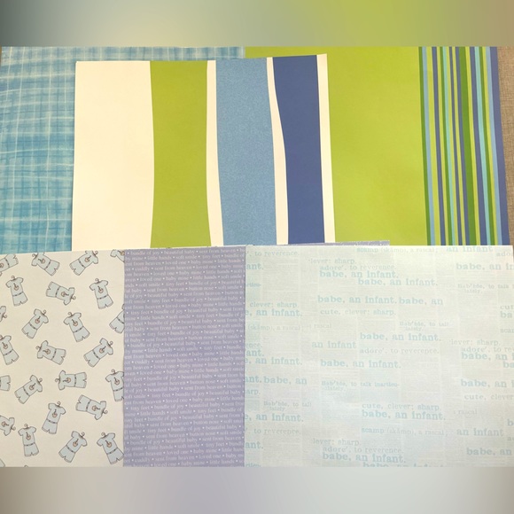 Scrapbook sheets and Stickers for baby boy. Blue and green. 12”x12” - Picture 4 of 5